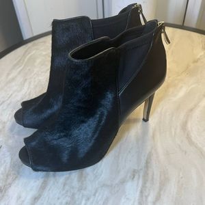 Ann Taylor Black Hair on Hide Open Toed Heels 8.5